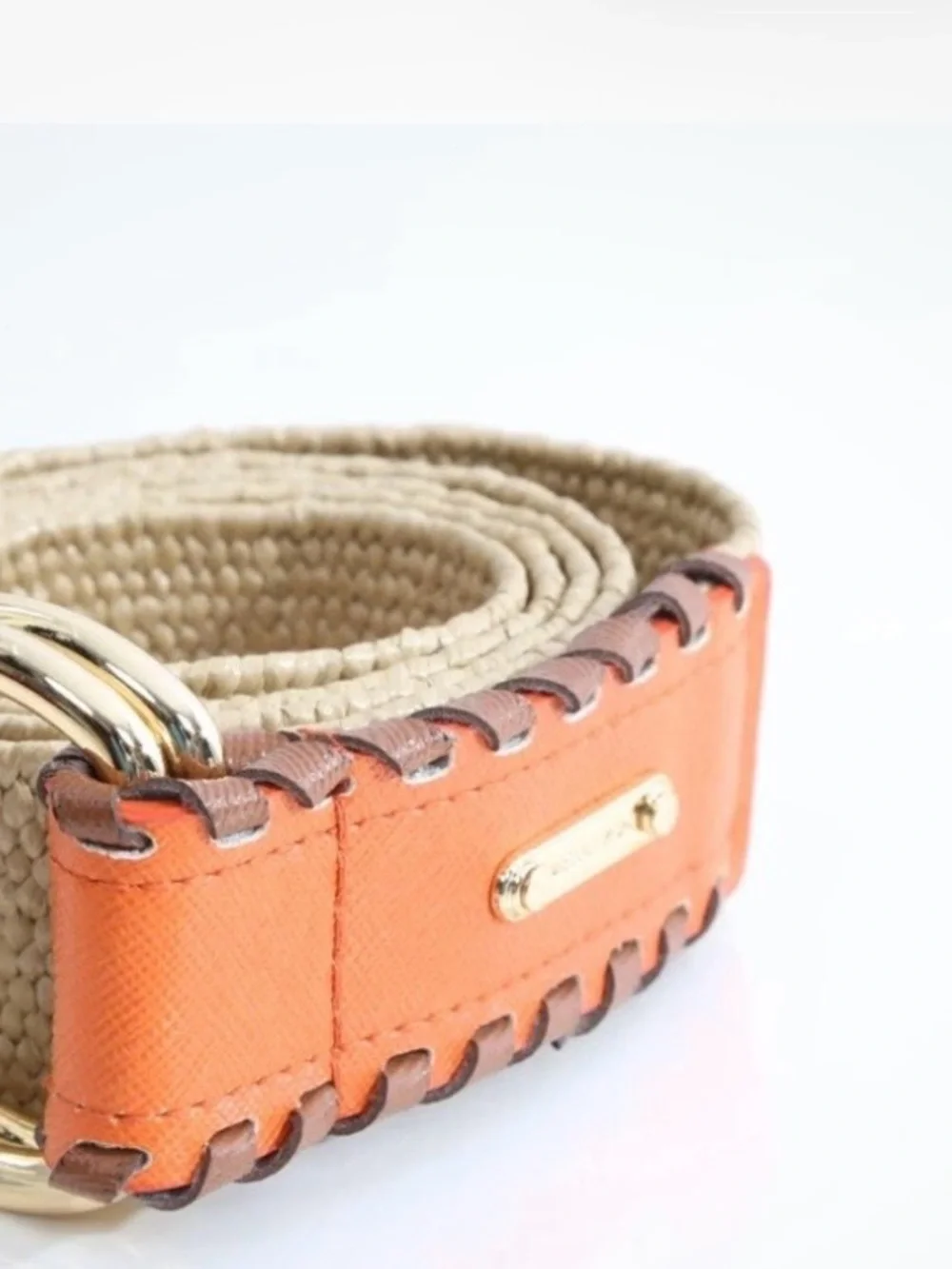 🧡🧡 MICHAEL KORS RAFFIA AND ORANGE LEATHER BELT!🧡🧡